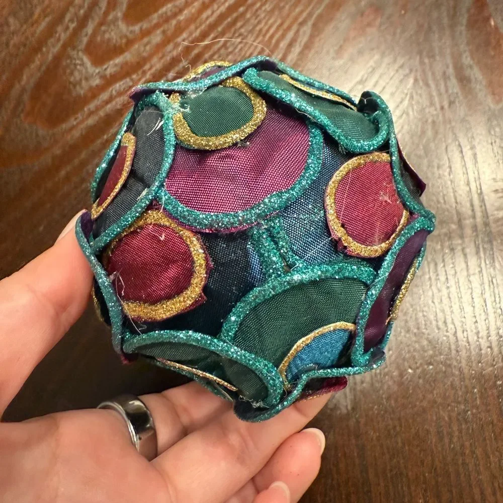 Vintage Pier One Peacock Fabric Glitter Christmas Tree Ornaments Decor Holiday